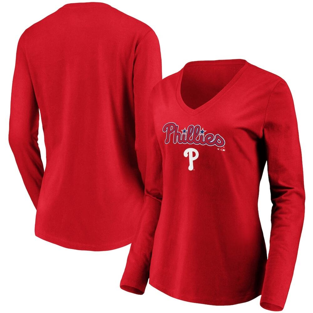 Fanatics Philadelphia Phillies Core Team Lockup Long Sleeve V-Neck Shirt Medium